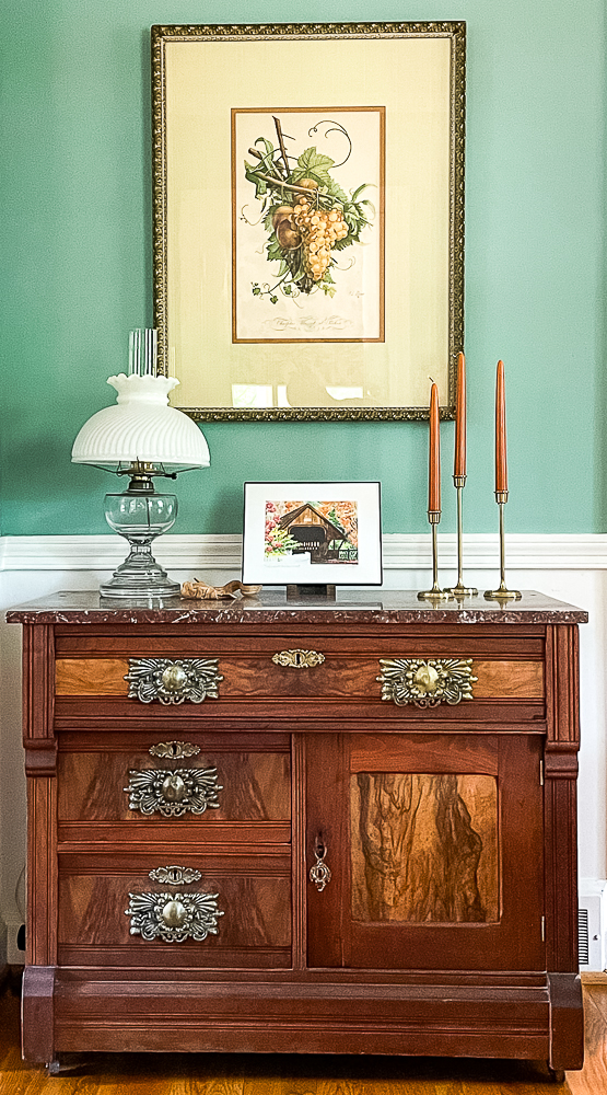 Antique washstand decorated for fall