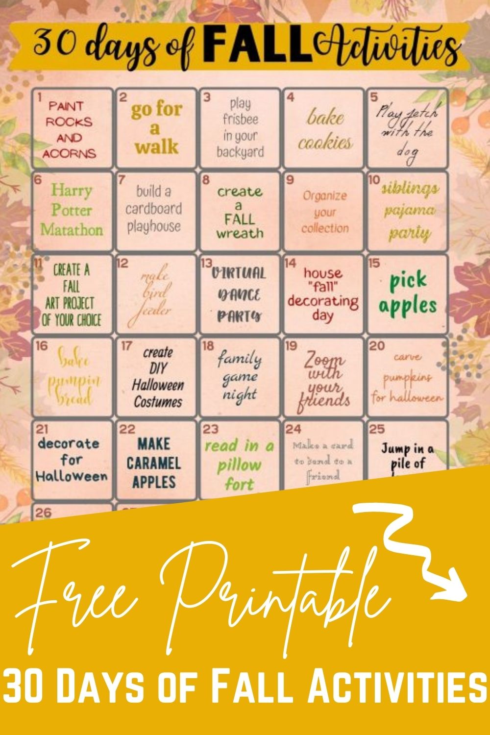 Free Printable 30 Days of Fall Activities