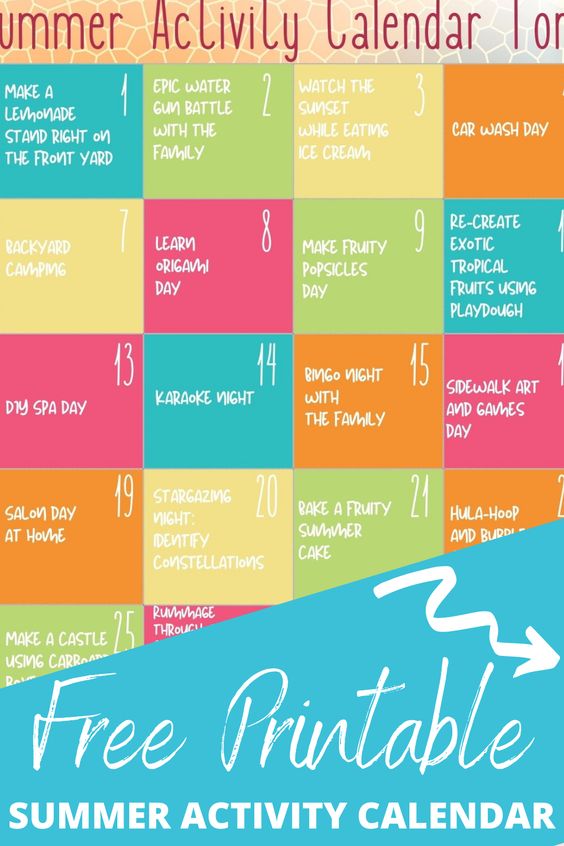 Free Printable Summer Activity Calendar