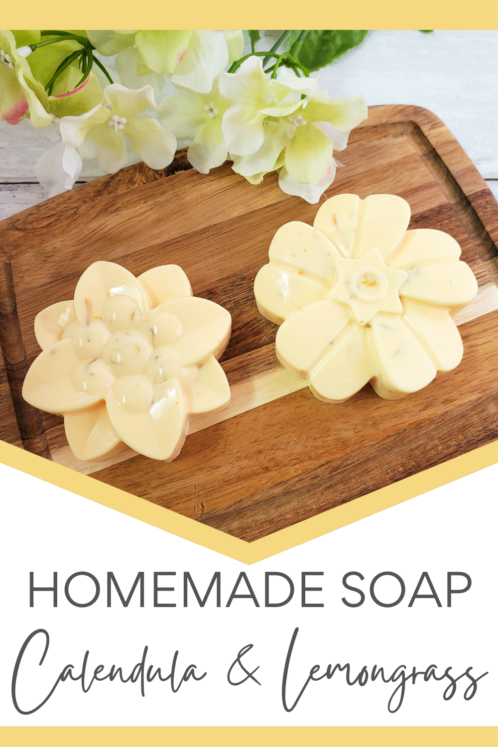 Calendula and Lemongrass Soap on a wood tray