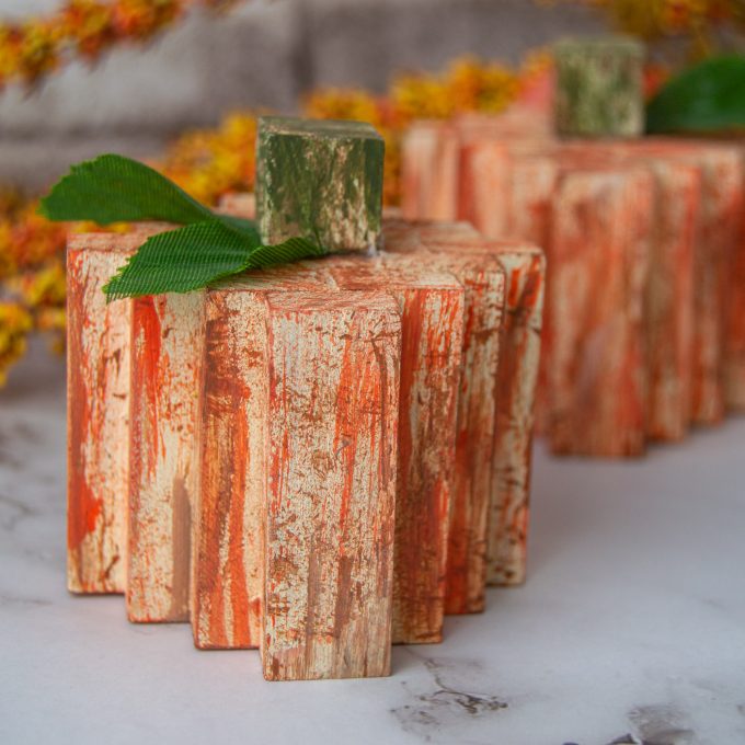 Pumpkins made from tumbling tower blocks from the Dollar Store