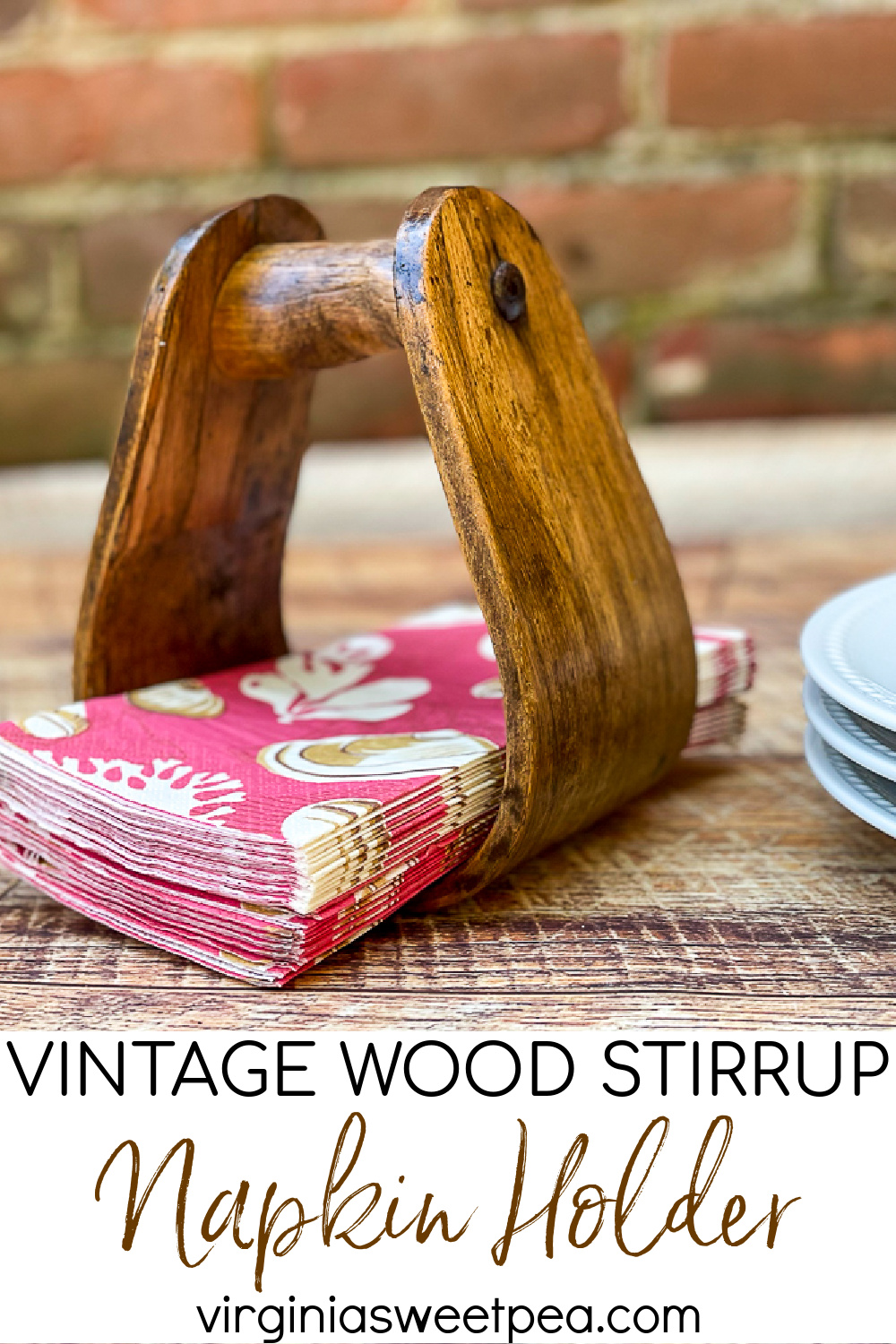 Vintage Wood Stirrup Napkin Holder