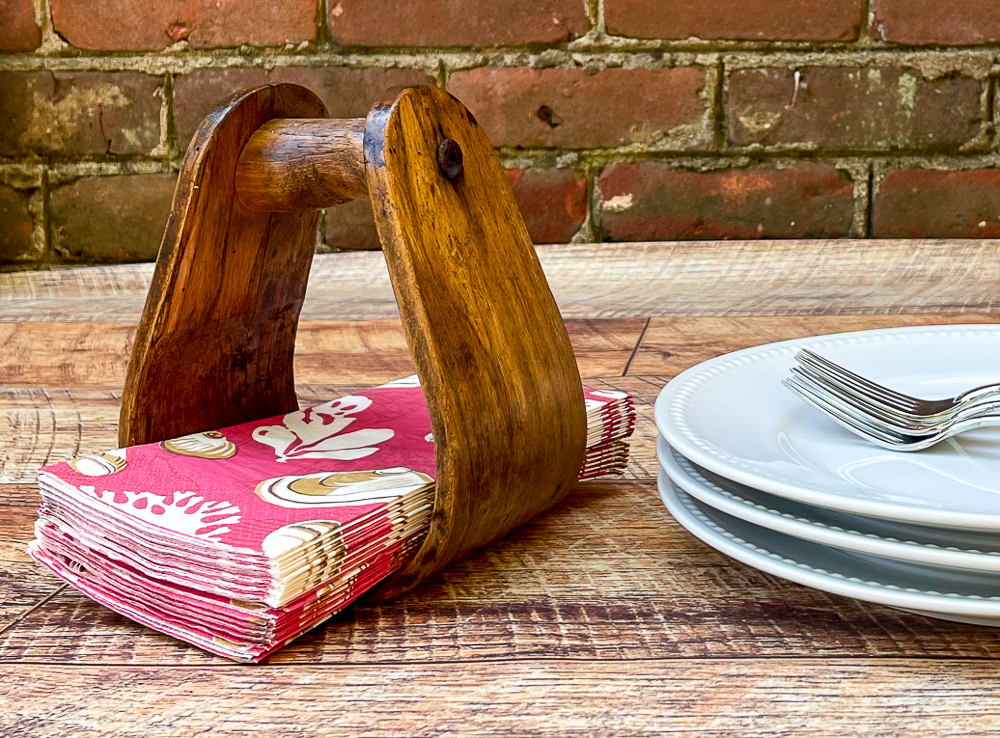 Vintage Wood Stirrup Napkin Holder