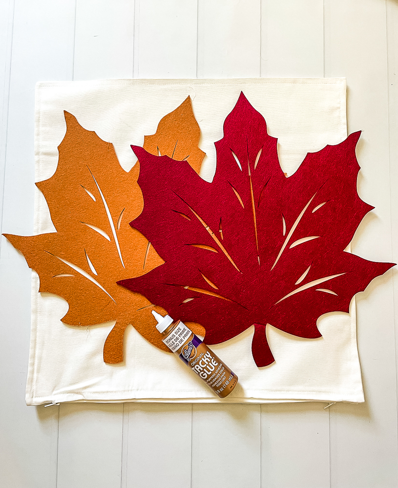 Supplies to make Fall Pillows Using Dollar Store Felt Leaves