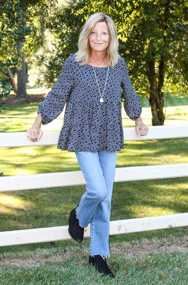 Les Amis Hope Floral Blouse and Just USA High Rise Straight Jeans