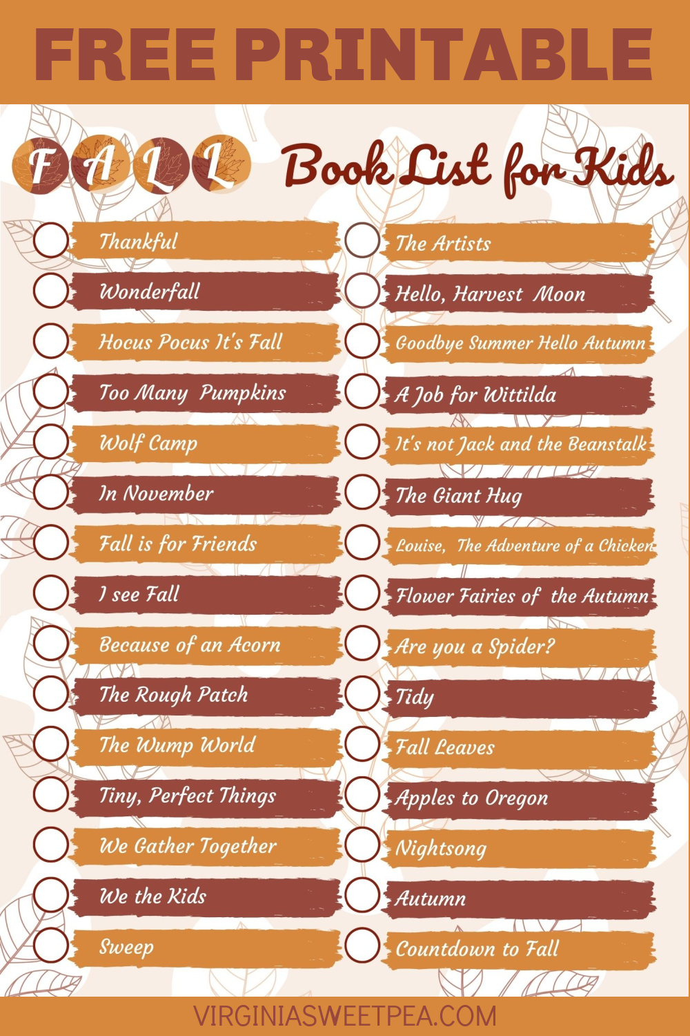 Free Printable Fall Book List for Kids