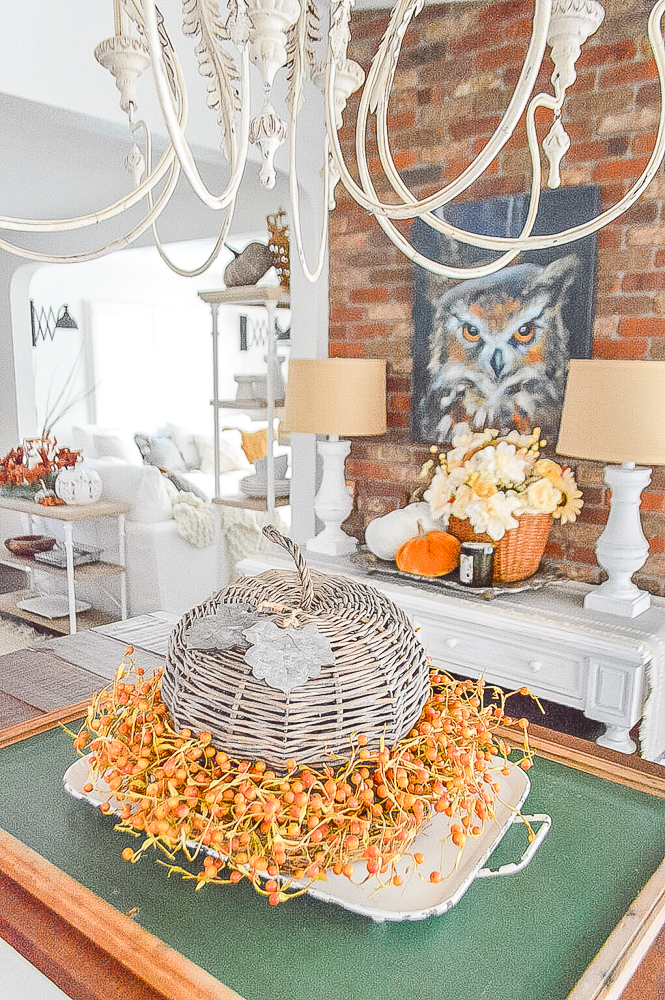 Fall centerpiece with a vintage chalkboard as the base