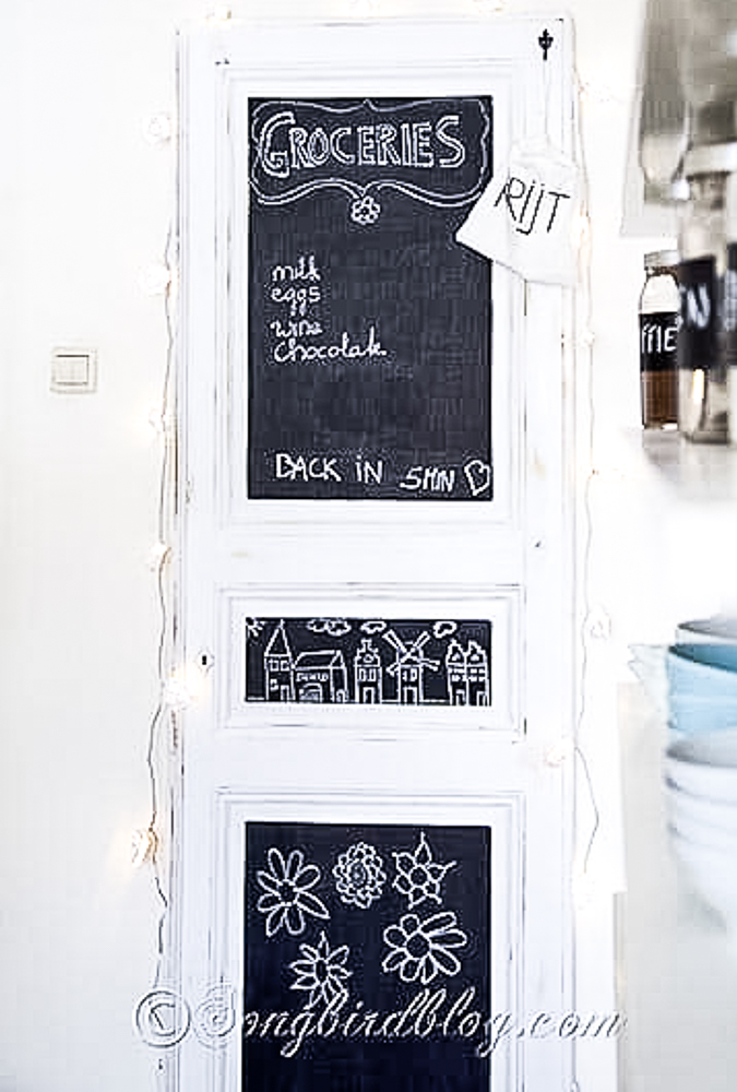 Door upcycled into a chalkboard