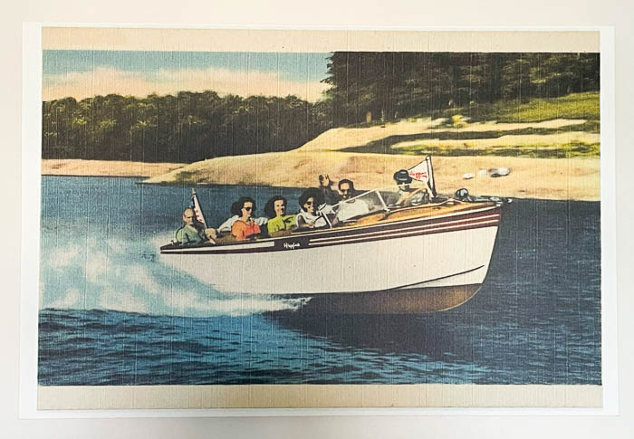 vintage boating postcard enlarged on a canvas