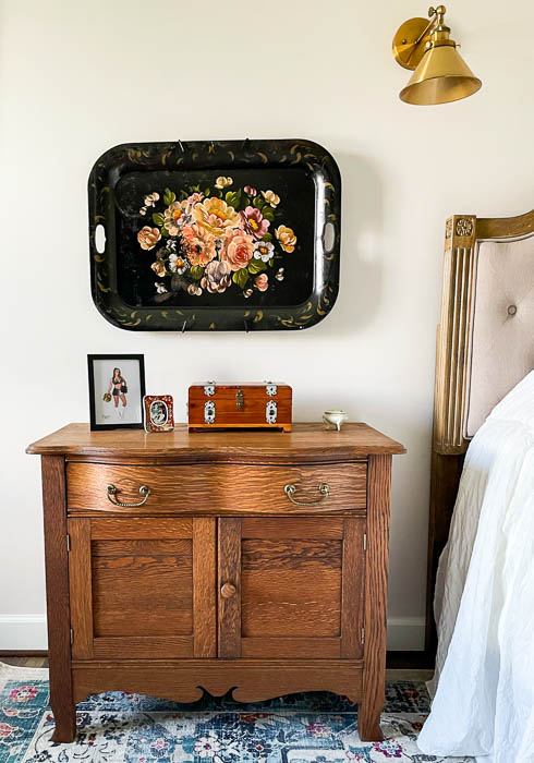 Antique oak washstand used as a night stand