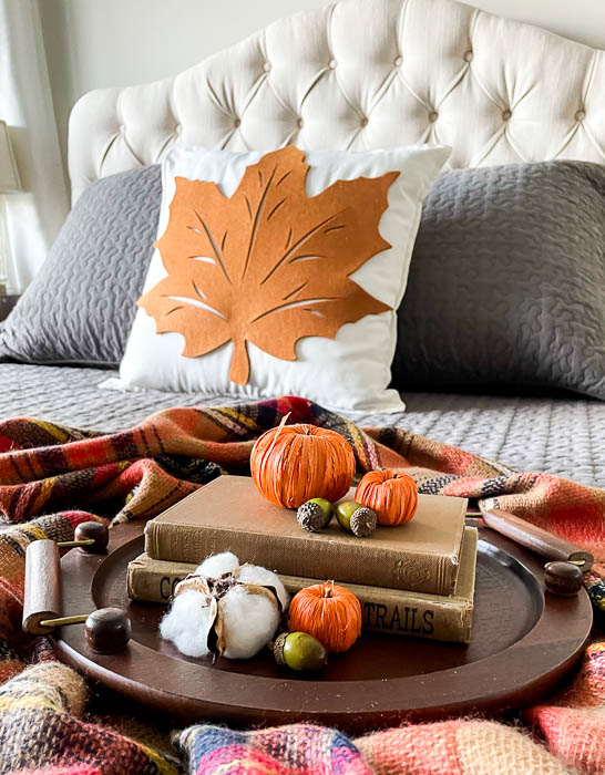 Fall vignette on a bed