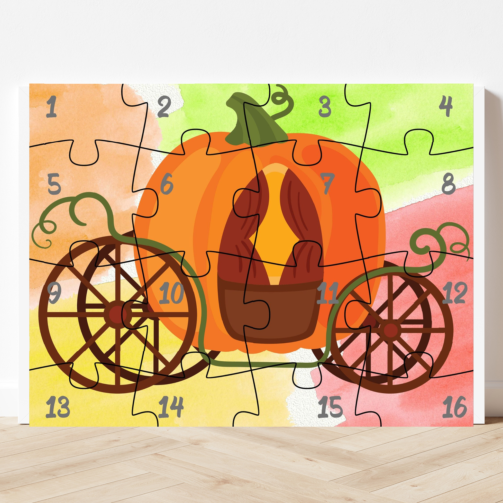 printable pumpkin puzzle with 16 pieces