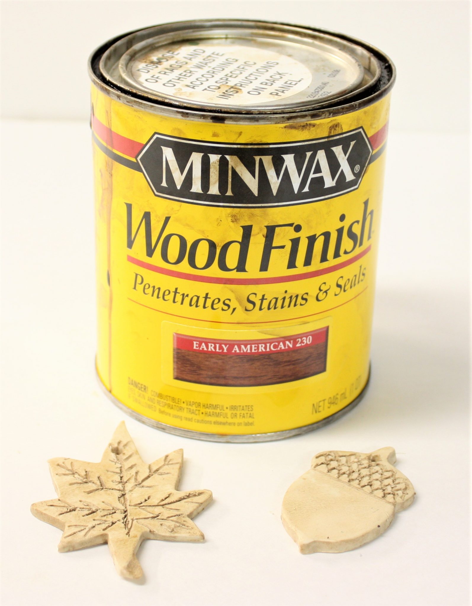 Minwax Early American Stain and fall ornaments made from clay