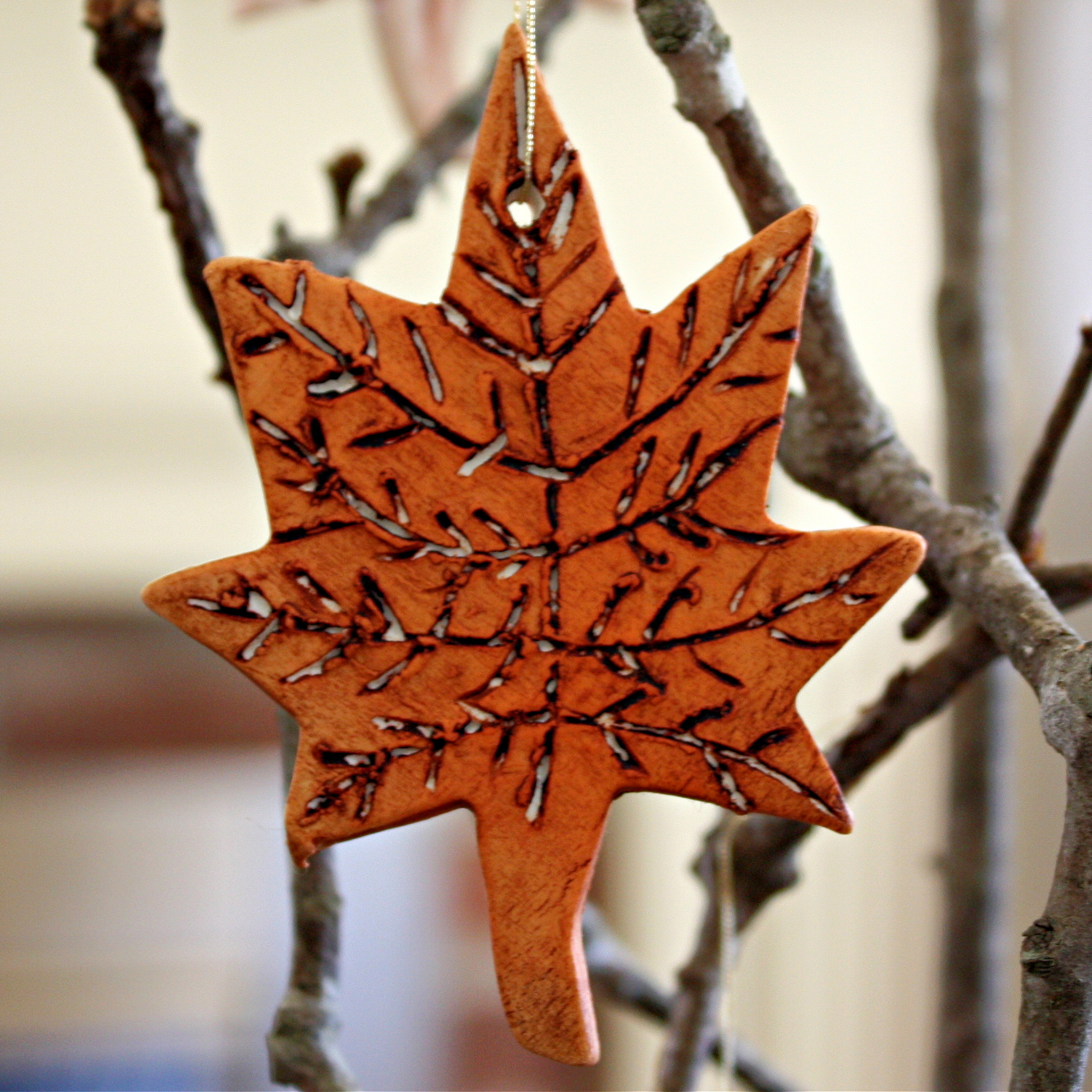 Maple leaf ornament made from clay