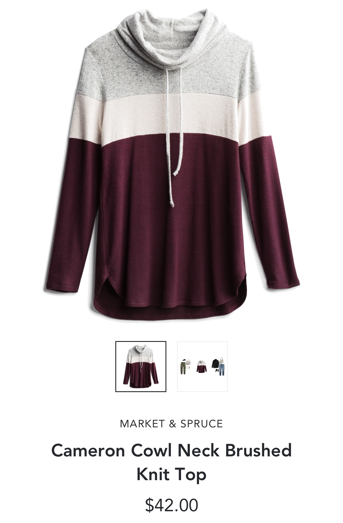 poplar cowl neck brushed knit top