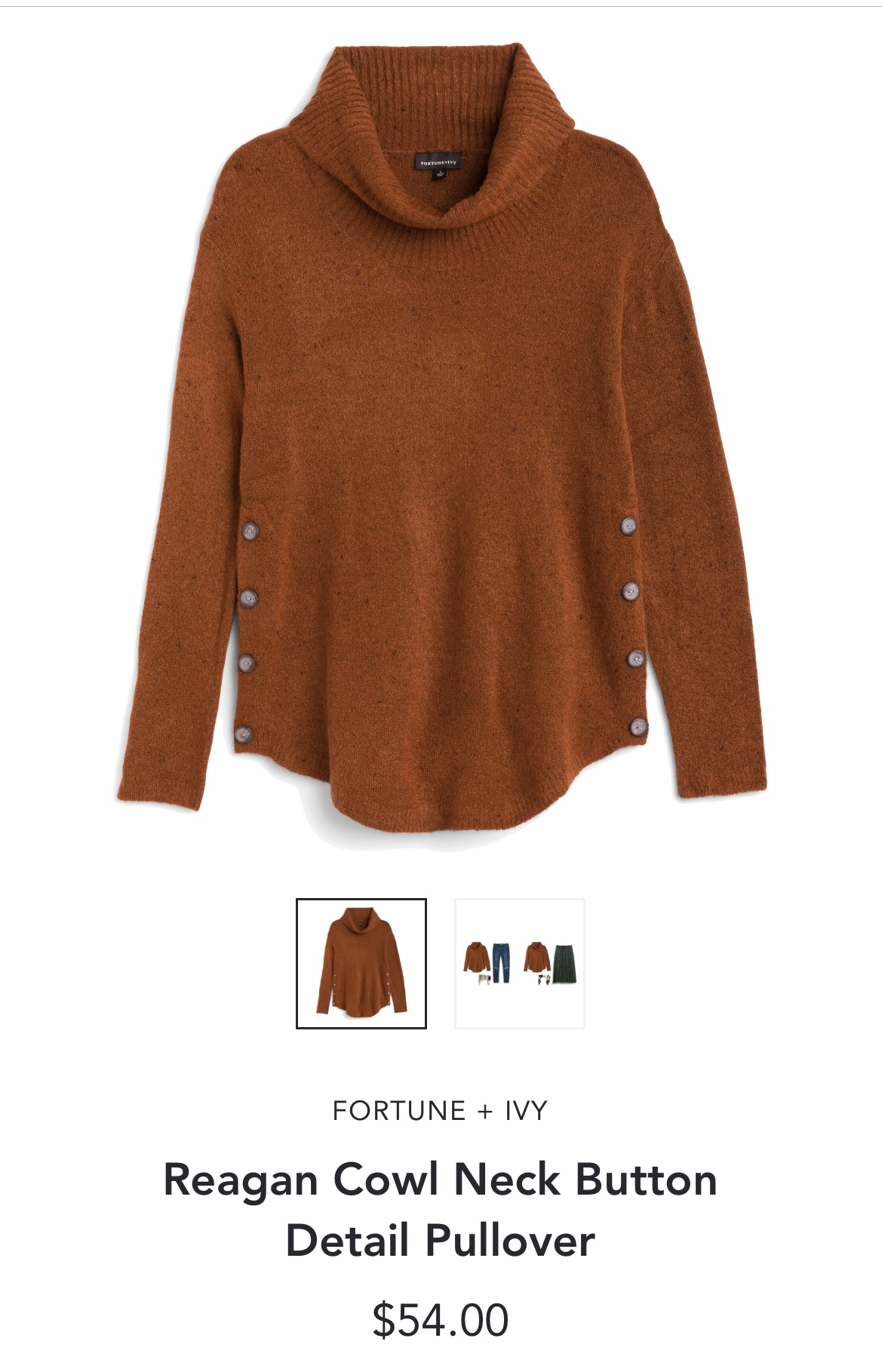 Stitch Fix Fortune + Ivy Reagan Cowl Neck Button Detail Pullover