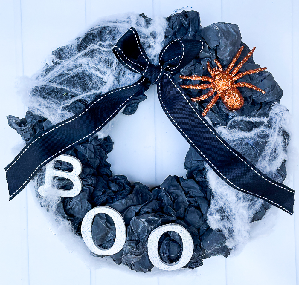 Upcycled Plastic Bag Halloween Wreath