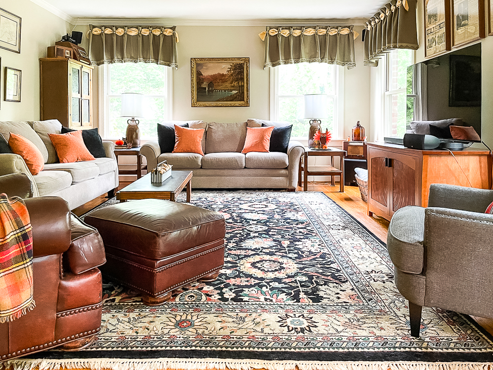 Family Room Decorated for Halloween