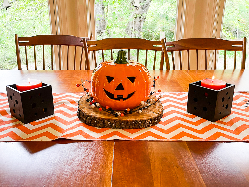 Table decorated for Halloween