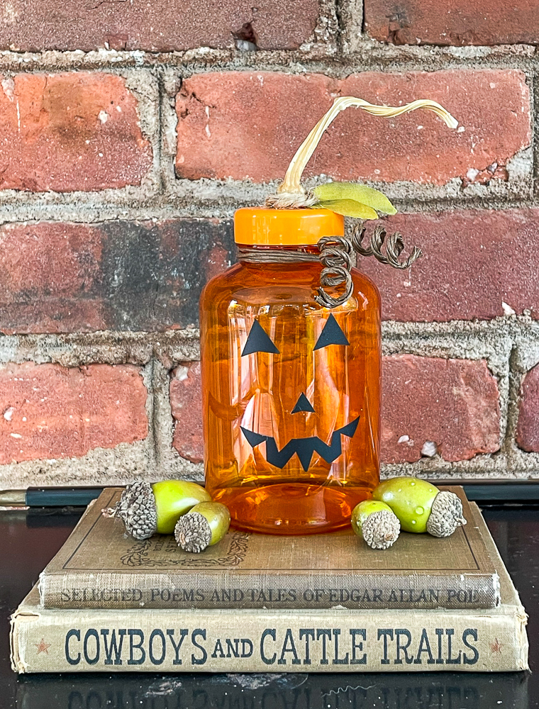 upcycled medicine bottle jack-o-lantern