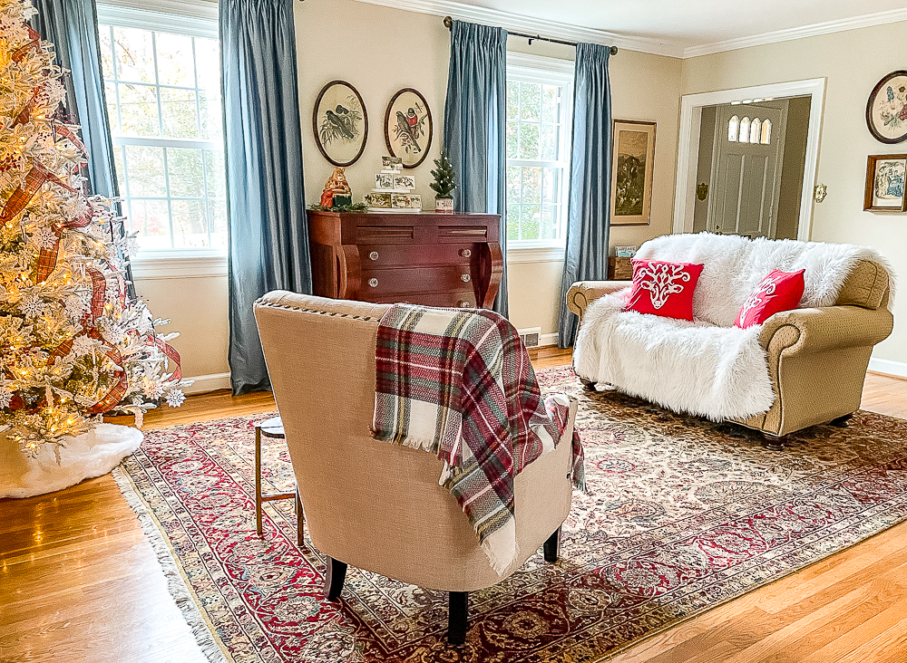 Formal living room decorated for Christmas