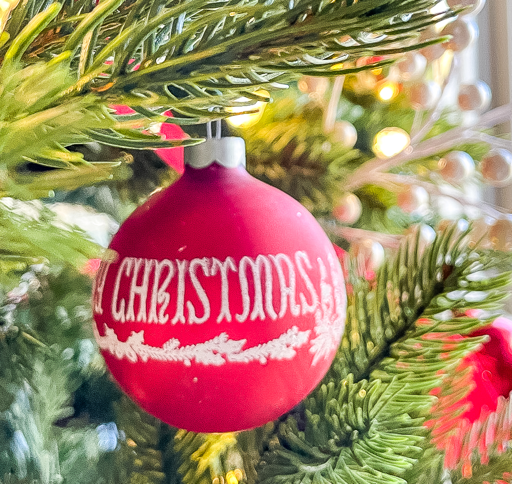 Vintage Merry Christmas red ball ornament