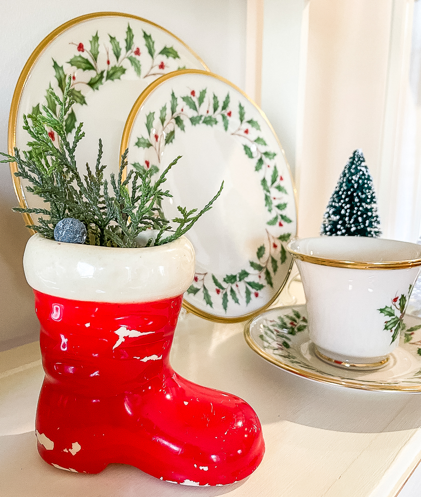 vintage Santa boot with greenery