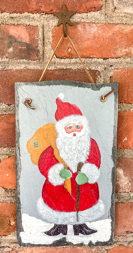 Santa art on a slate roof piece