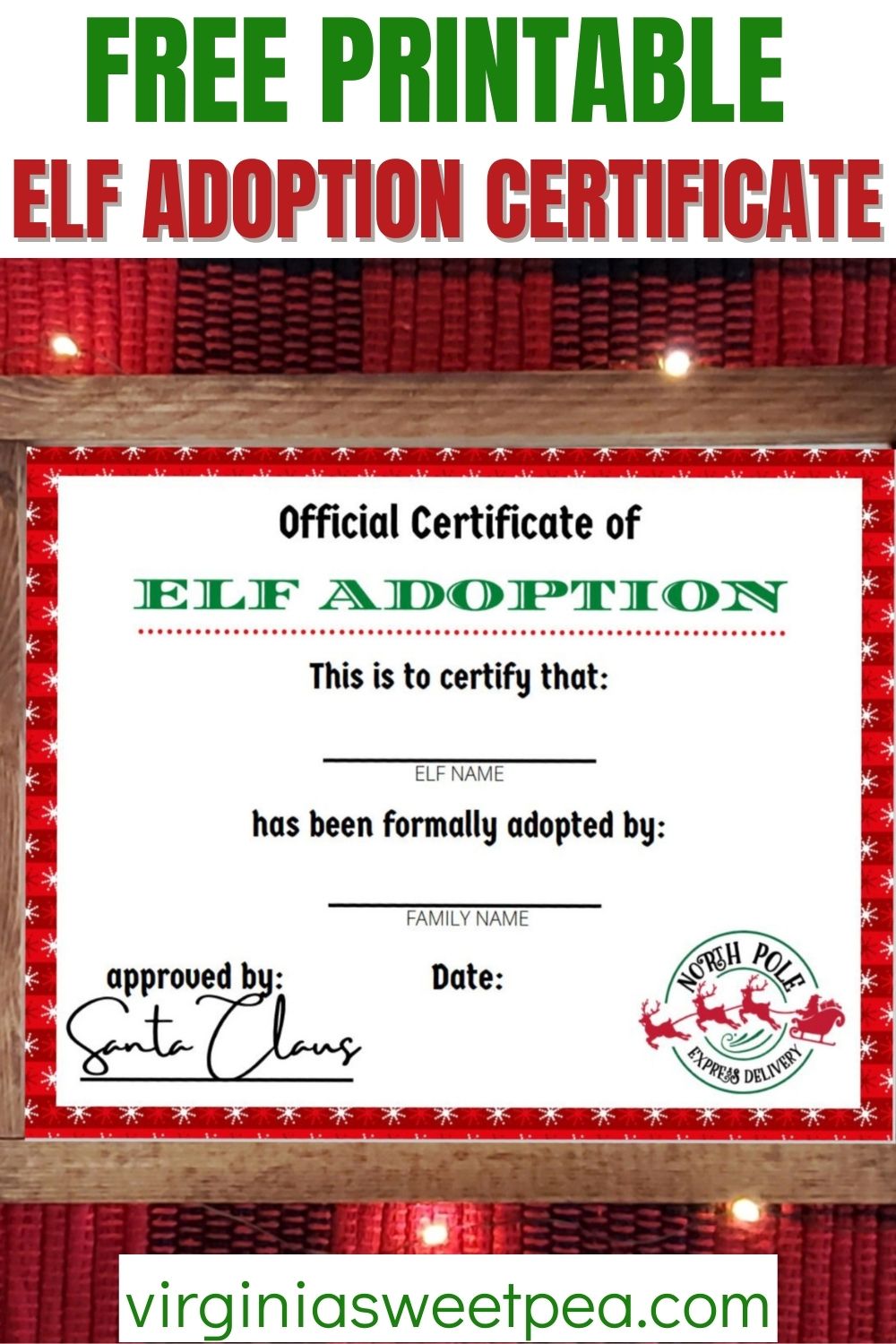 Free Printable Elf Adoption Certificate