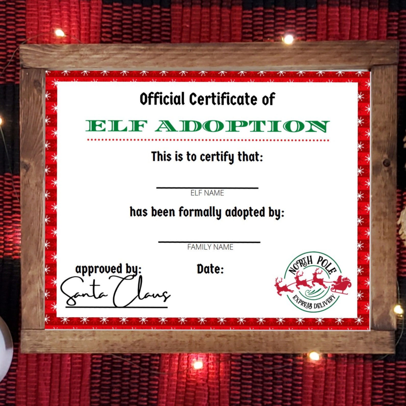 Free Printable Elf Adoption Certificate