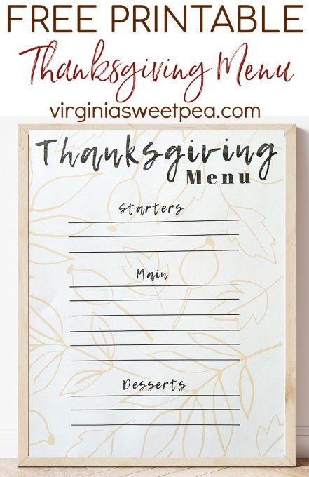 Free Printable Thanksgiving Menu - Sweet Pea