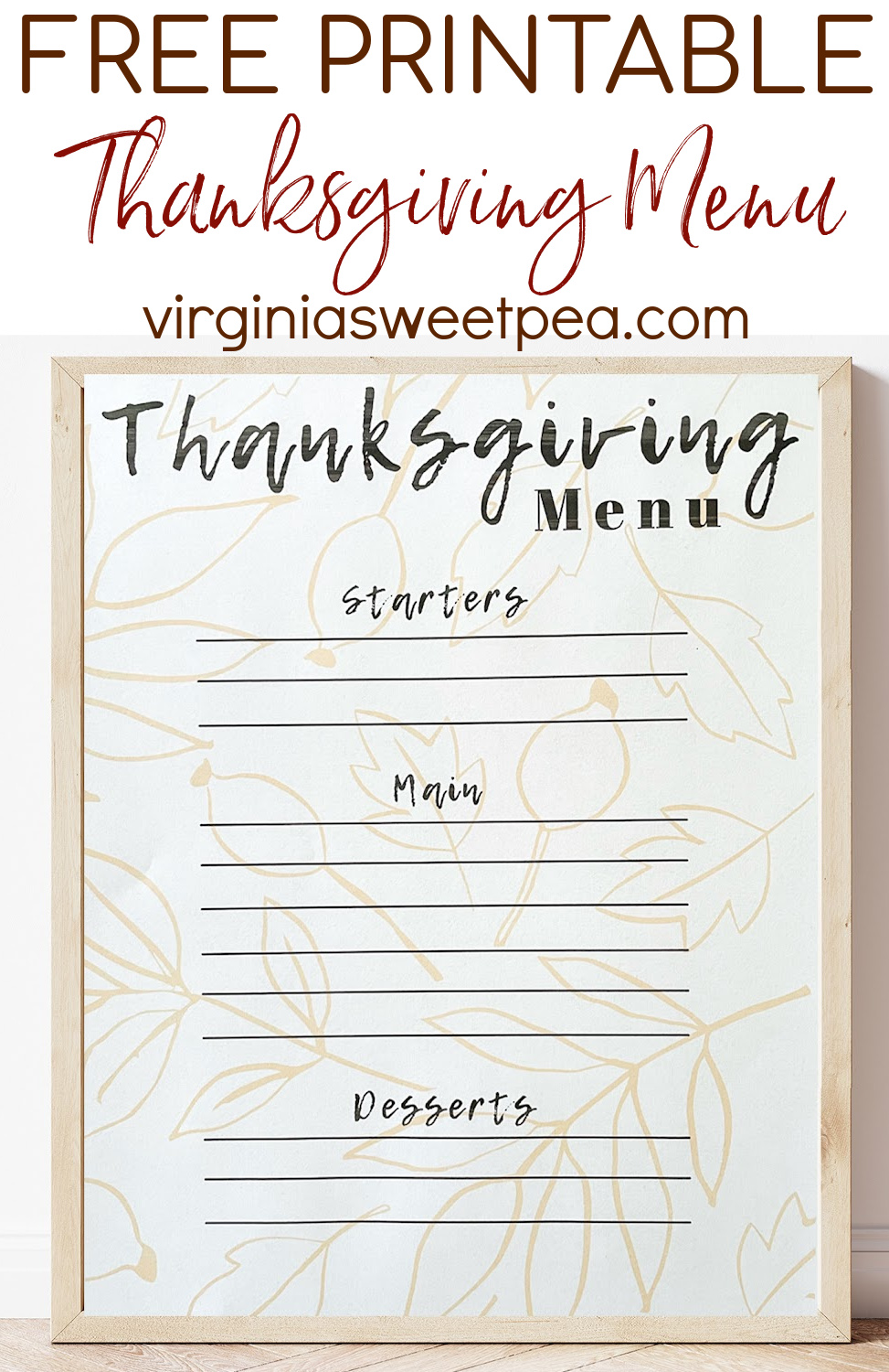 Free Printable Thanksgiving Menu