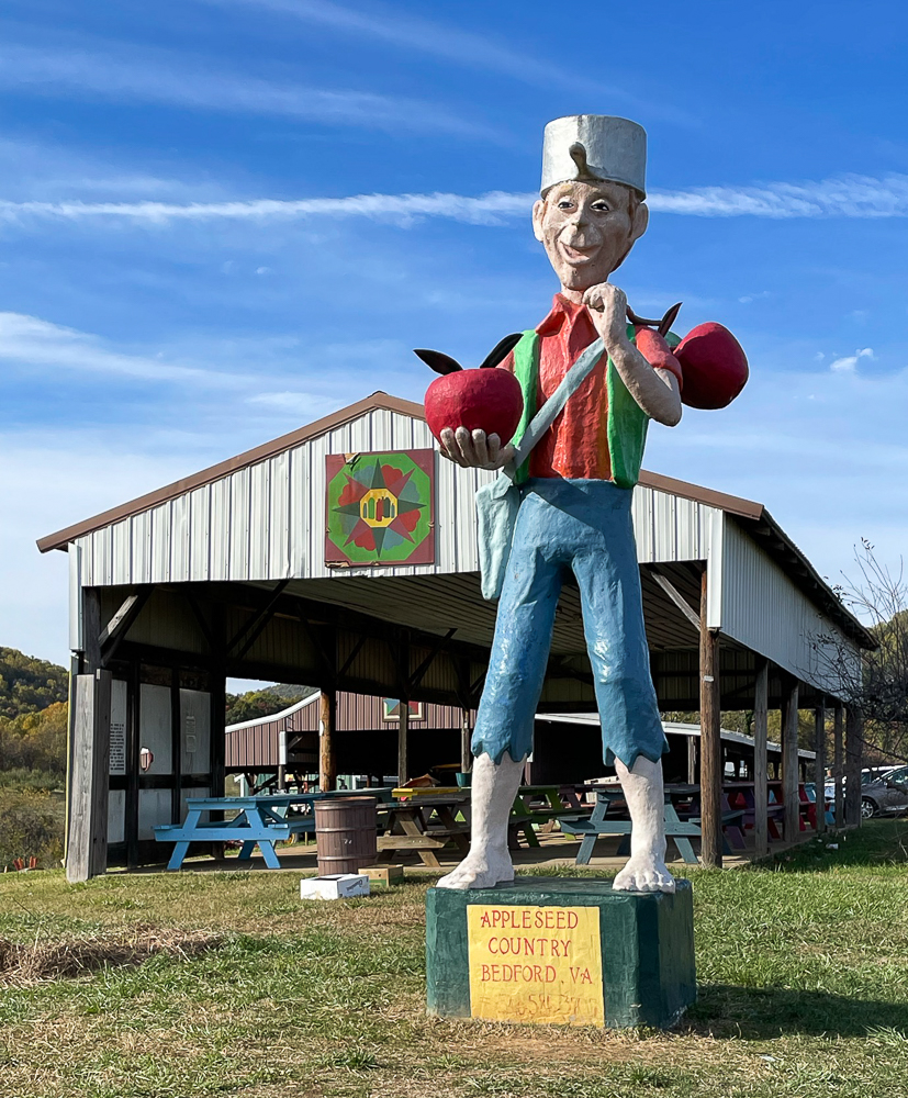 Johnny Appleseed and picnic pavilion at Peaks of Otter Winery in Bedford, VA