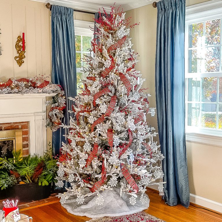 Traditional Flocked Christmas Tree with Swarovski Ornaments