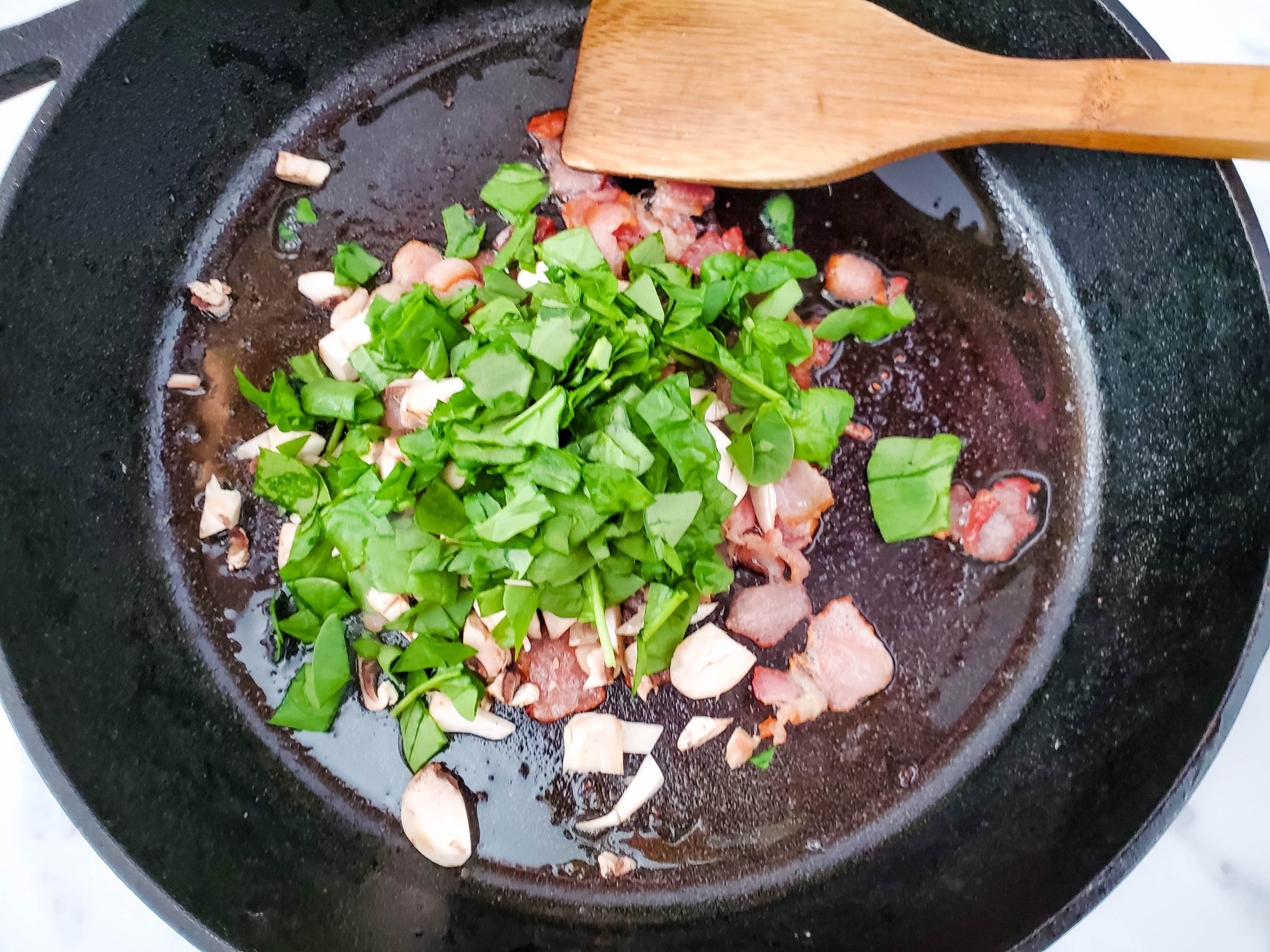 Bacon, Mushroom, and Spinach Cast Iron Skillet Frittata