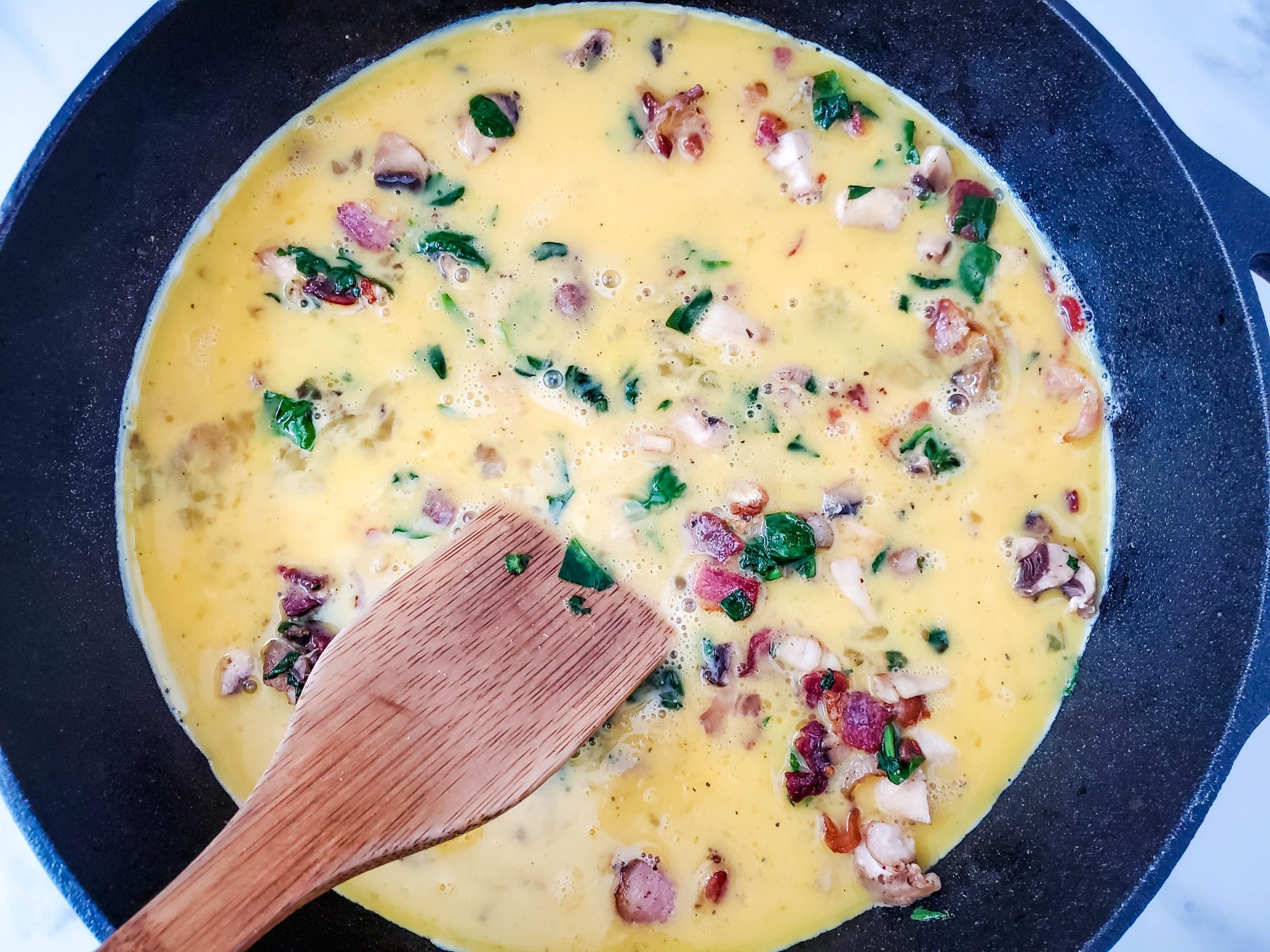 Bacon, Mushroom, and Spinach Cast Iron Skillet Frittata