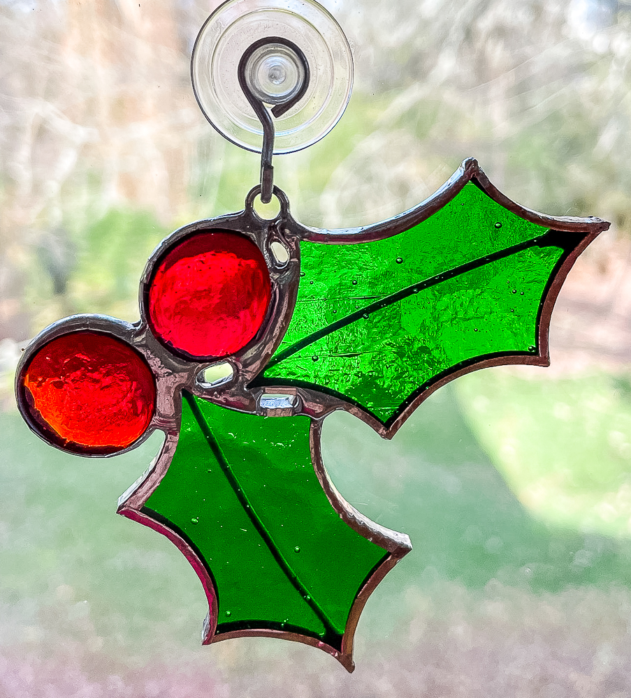 stained glass Holly suncatcher
