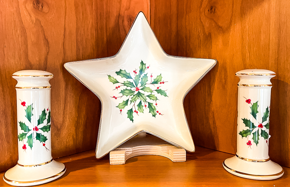 Lenox Holiday salt and pepper shakers and star dish