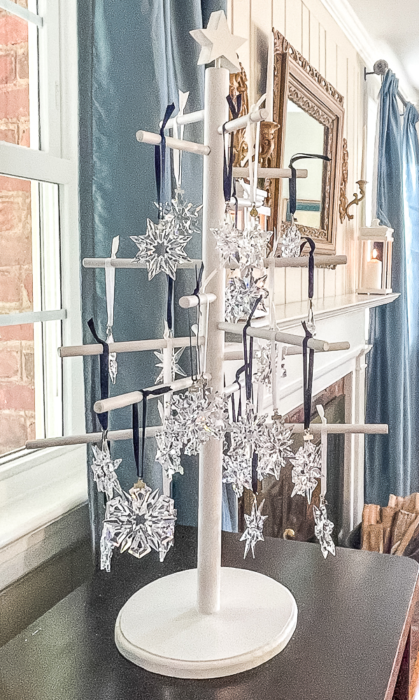 DIY tree displaying Swarovski snowflake ornaments