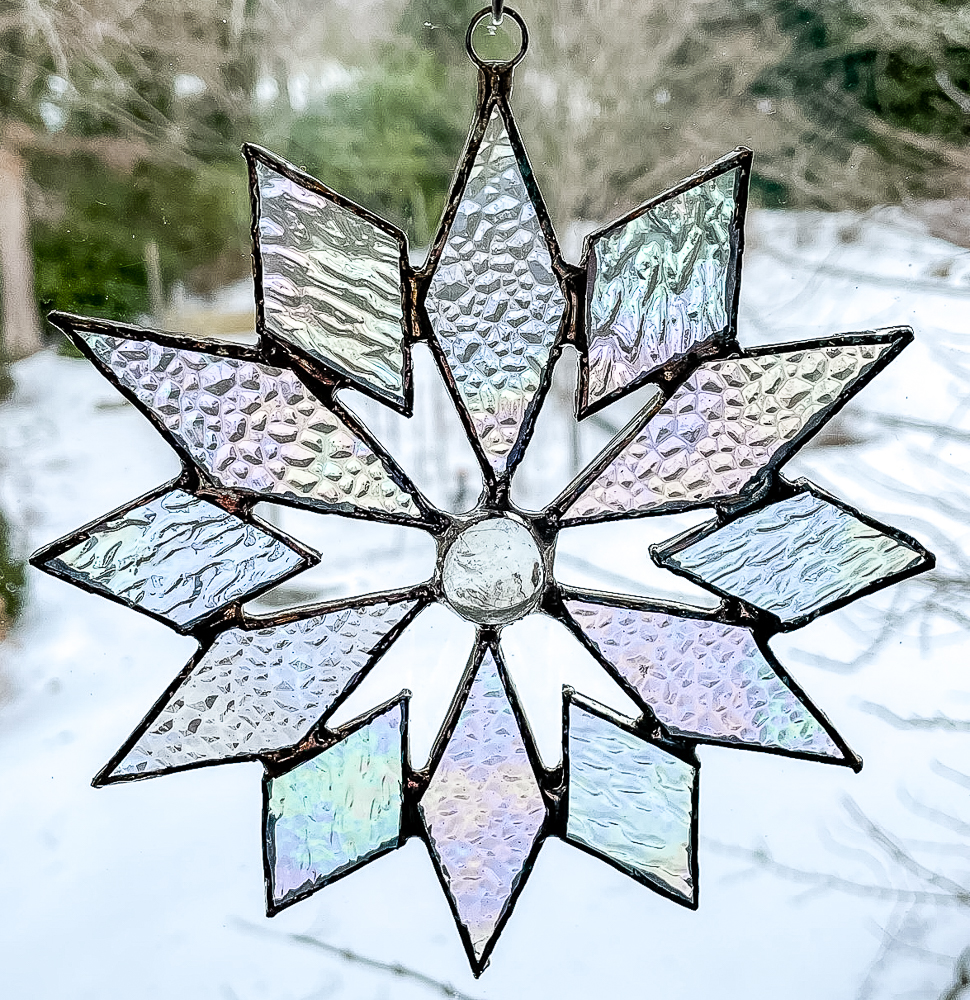 Stained glass snowflake sun catcher