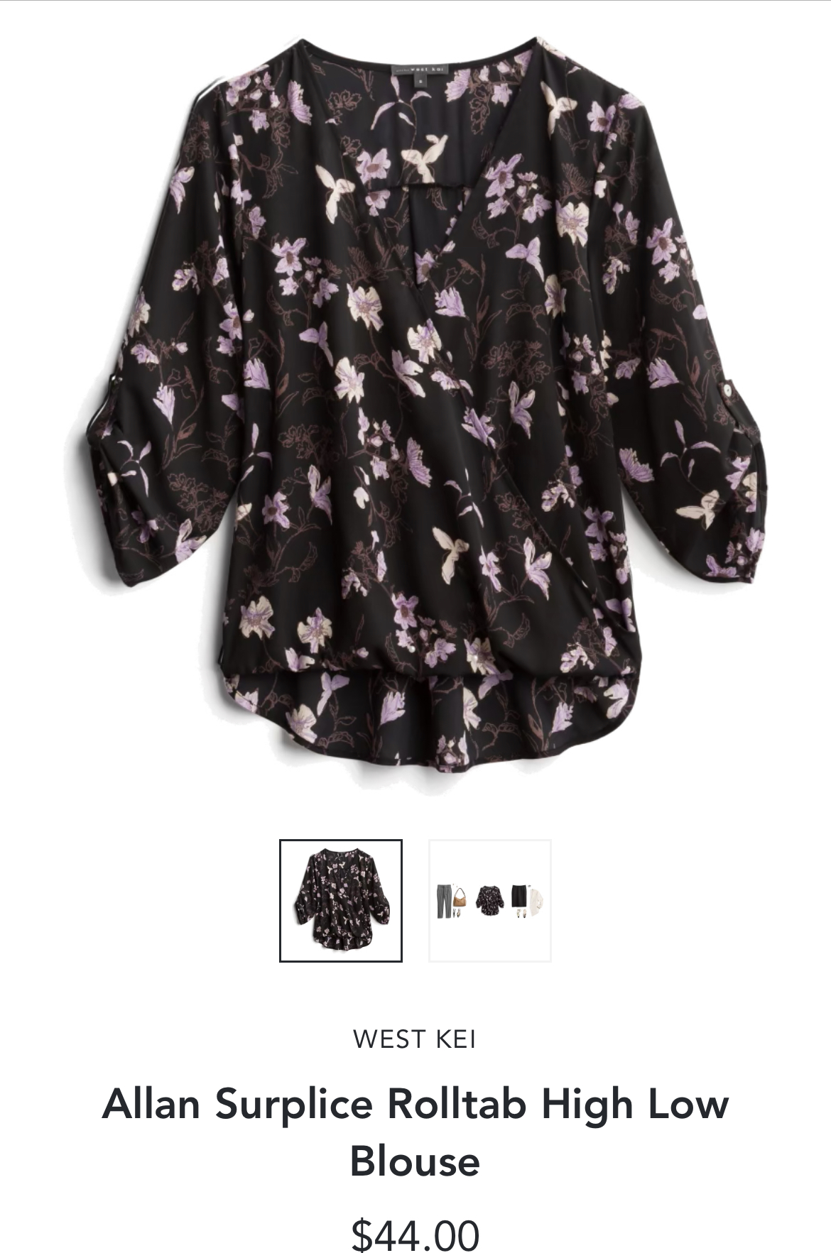 West kei allan sales rolltab high low blouse