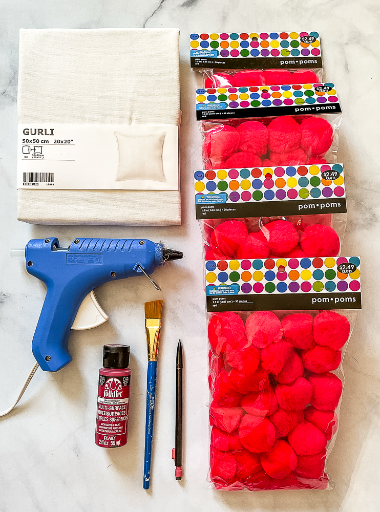 DIY Pom Pom Valentine's Day Pilllow Supplies