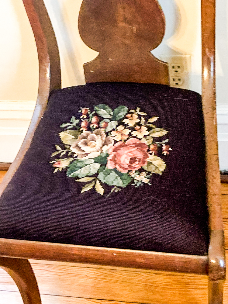 Needlepoint on a dining room chair
